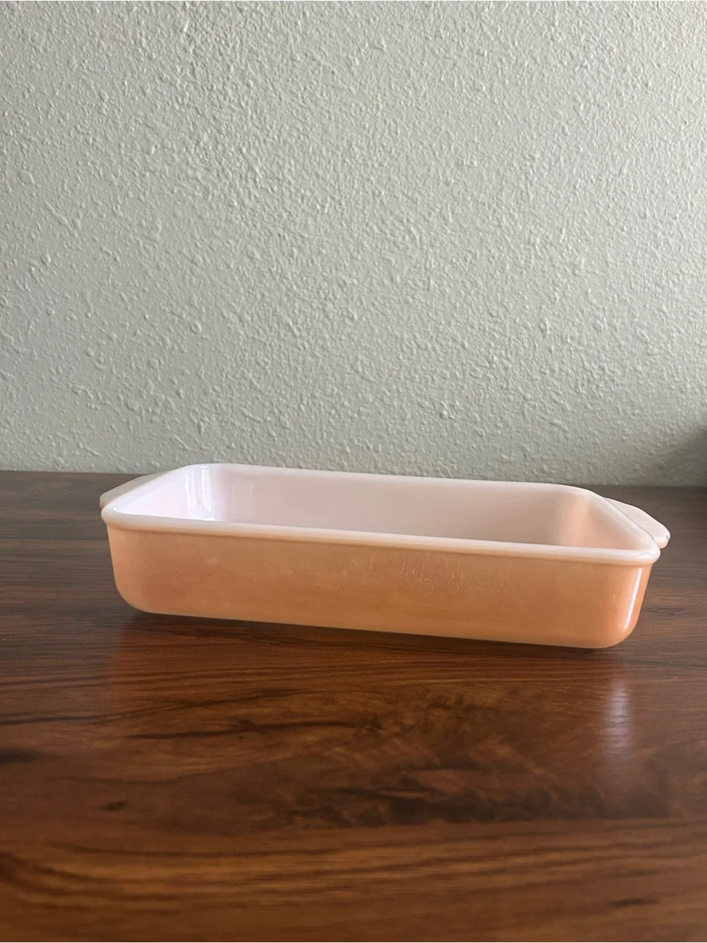 Fire King Peach Rectangular Baking Dish with White Interior.1 1/2 qt.
